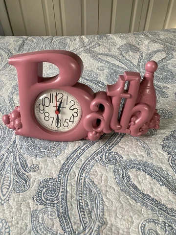 Vintage 1988 New Haven Quartz Burwood Co. Pink “Bath” Clock Retro Pink Bathroom Cover