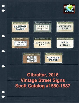 $14.50 Scott Value - 2016 GIBRALTAR Street Signs Vintage CV MNH NH UMM - Image 1 of 4