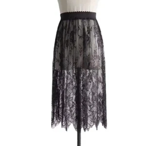 2 Length Sexy Lace Mesh Skirt Transparent Midi Skirt Womens Skirt Ladies - Picture 1 of 16