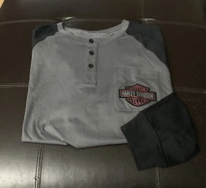 NWT Harley-Davidson 3 Button LS Henley Mens Big&Tall Size 3XL XXXL Gray Black A8 - Picture 1 of 11