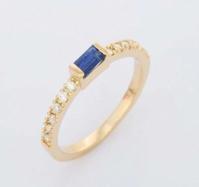 Natural Sapphire & Diamond With 14k Yellow Gold Ring For Birthday & Wedding Gift - Image 1 of 4