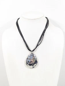 Western Silver Tone Hammered Style Teardrop Pendant black Multi Cord Necklace - Picture 1 of 8