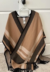 Chico’s Brown and Black Tartan Shawl Wrap Size L/XL - Picture 1 of 7