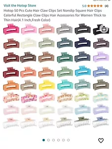 50 Pcs Cute Hair Claw Clips Set Nonslip Square Hair Clips 4.1 Inch Fresh Color - Picture 1 of 7