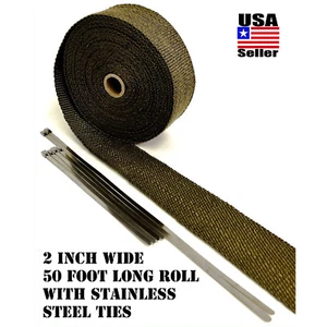 Thermal Header Pipe Tape Titanium Lava Exhaust Wrap 2"x 50ft Stainless Ties Kit - Picture 1 of 3