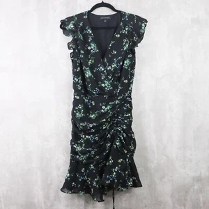 Banana Republic Mini Dress Size 4 Black Floral Ruched Cinch Front Chiffon - Picture 1 of 6