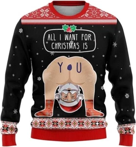 Christmas Ugly Sweatshirt Santa Claus Sweater Dirty Joke Christmas Ugly Sweater - Picture 1 of 4