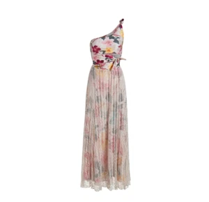 NWOT PatBo Hibiscus One Shoulder Midi Dress Womens Small Pink Green Lace Floral - Picture 1 of 14