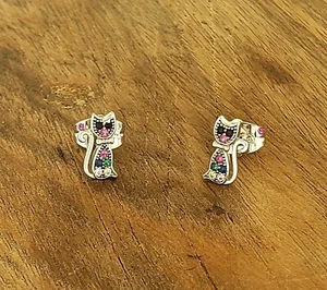 NEW EARRINGS KITTY CAT STYLE EXCLUSIVE FASHION ANTIALLERGIC SILVER COLOR - Picture 1 of 2