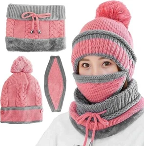 Mujeres Gorro Sombrero Pom Bobble Bufanda Máscara Conjunto Tejido Invierno Cálido Nieve Esquí Gorra 3 Piezas - Imagen 1 de 7