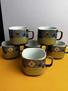 Alpine Cuisine Blue Gold W/Black Outlined Leaves Gold Trim Espresso Set Of 6 - Picture 1 of 8