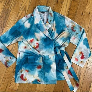 NWT Misook Women's Watercolor Side Tie Crepe Tailored Jacket Size XL - Picture 1 of 6
