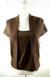 Rafaella Brown Crochet Short Sleeve Sweater Set Sleeveless Camisole Women M NEW - Picture 1 of 12