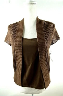 Rafaella коричневый крючком коротким рукавом свитер комплект без рукавов Camisole женщин M новый - Изображение 1 из 4