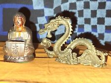 Vintage 2.75" Brass Buddha Cone Incense Burner 3.5" Dragon Figurines