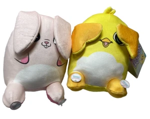 Lot of 2 Easter Pink Bunny  Yellow Chick squeeze Me Flipeez Plush - Picture 1 of 7