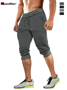 Men's 3/4 Below Knee Capri Shorts Gym Workout Bodybuilding Running Sport Pants - Picture 1 of 46