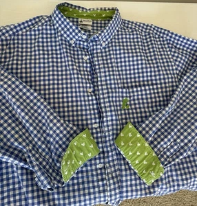 Disney Parks Gingham Button Down Shirt Blue Mickey Mouse Long Mens 3xl XXXL 3x - Picture 1 of 5