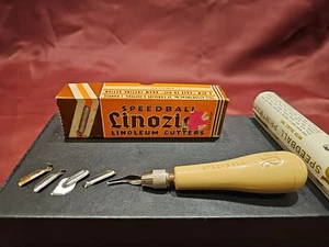 VINTAGE Speedball Linozip Linoleum Cutters & 5 blades w/Original Box - Picture 1 of 7