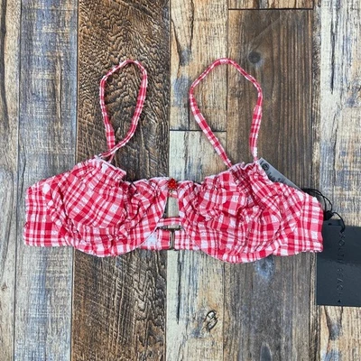 South Beach x Misha Grimes Women's US4 Red White Gingham Checkered Bikini Top - Image 1 of 4