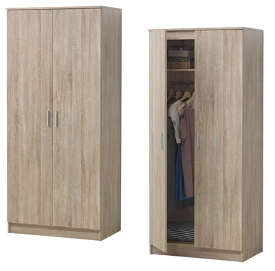 Sonoma Oak High Gloss 2 Door Wardrobe With Hanging Rails Bedroom Furniture Set - Image 1 of 4