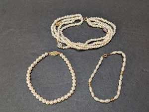 🔥 VINTAGE 14K 585 GOLD & PEARL BRACELET LOT ASSORTED GEMSTONES DESIGNER SIGNED - Picture 1 of 19