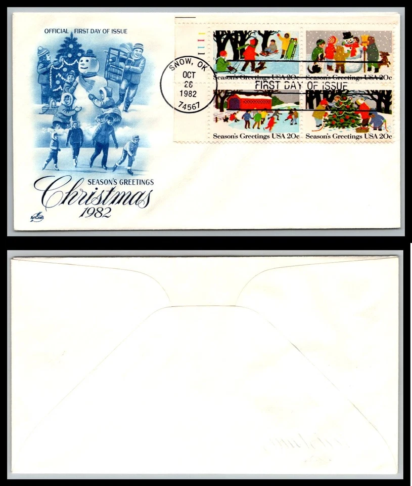 US FDC # 2027-2030 20c Christmas scenes  ArtCraft plate block UL 1982, 9Q2335 - Image 1 of 1