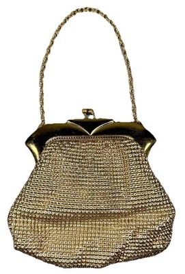 Bolso de Noche de Colección Años 40 Whiting & Davis Malla Dorada Kisslock Cóctel Bolso sin asas Cadena Foto 1 de 4