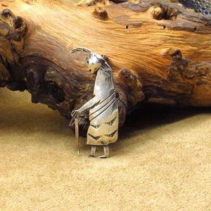 Sterling Silver Humpback Person (or Kachina) With Cane Brooch. - Picture 1 of 4