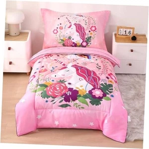  Unicorn Toddler Bedding Set for Girls, Toddler Bed 4 Piece Set Pink Unicorn - Picture 1 of 7