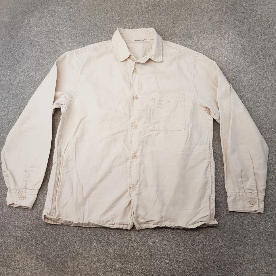 Uniqlo Mens Shirt Large Cream Beige Linen Blend Overshirt Jacket Sack Workwear - Image 1 of 4