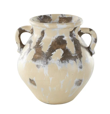 Terrakotta Vase creme Keramik Topf rustikal Antik Stil mit geschwungenen Griffen - Bild 1 von 4