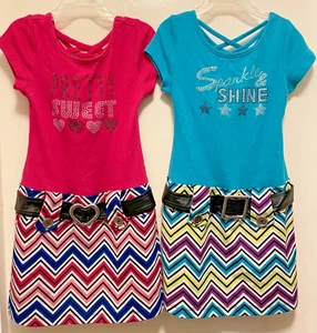 PIPER Short Sleeve DRESSES - 2 Cute Poly-Cotton/Pink & Blue- Girls' Sz 6-6X EUC! - Picture 1 of 6