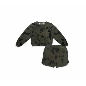 Trixxi Girl Printed Crewneck Sweatshirt & Cozy Short 2 Piece Set Olive/Black XL - Picture 1 of 5