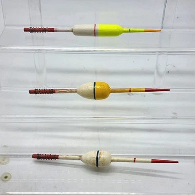 3- Vintage Wooden Fishing Bobber 5.5-6”  Yellow/Red/White All Original - Bobbers - Image 1 of 4