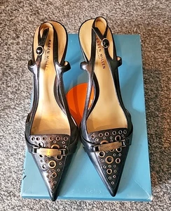 Karen Millen Black Leather Slingbacks - UK Size 4 - Picture 1 of 9