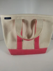 Lands' End Small Canvas Double Handle Full Zip Top Tote Bag White Pink - Picture 1 of 6
