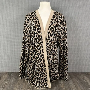 J. Crew Cardigan Sweater Women’s Size XL Leopard Print Open Brown Cotton Pockets - Picture 1 of 18