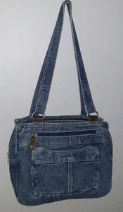 Vintage Y2K Denim blau Jeans Handtasche 4 mehrere Taschen Retro Boho Hippie 12"x10"x4" - Bild 1 von 15