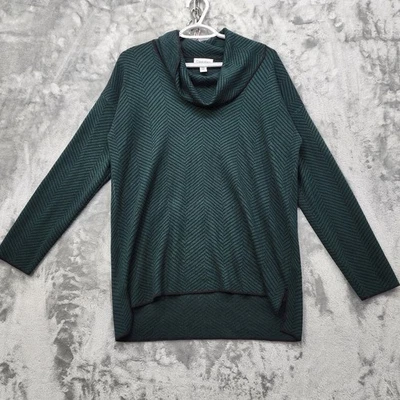 Calvin Klein Sweater Womens M Green Black Zig Zag Cowl Neck Pullover Casual Cozy - Image 1 of 4