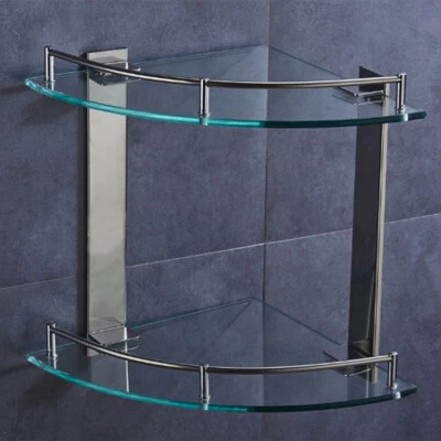 FURNITURE-COLLECTION 2Tier Bathroom Corner Shelf Shelve Glass Shower Wall Mounted Storage Caddy Shelf