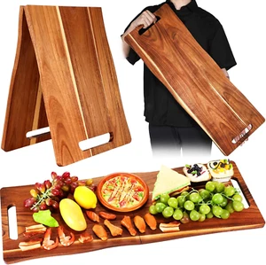 Acacia Large Charcuterie Board, Wood Charcuterie Boards with Handles Foldable Tr - Picture 1 of 7