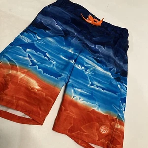 ZeroXposur Blue Orange Shark Theme Boys Swim Suit Trunks Size Medium (10-12) - Picture 1 of 4