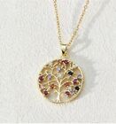 Anthropologie Tree Life Pendant Multi Gem Necklace Chain Gold CZ Of Lilac