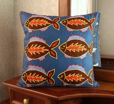 Hand embroidered suzani pillow cover,throw pillow cases,kilim cushion cover - Image 1 of 4