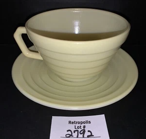 Hazel Atlas Moderntone Platonite Teacup & Saucer Pastel Yellow Vintage - Picture 1 of 8