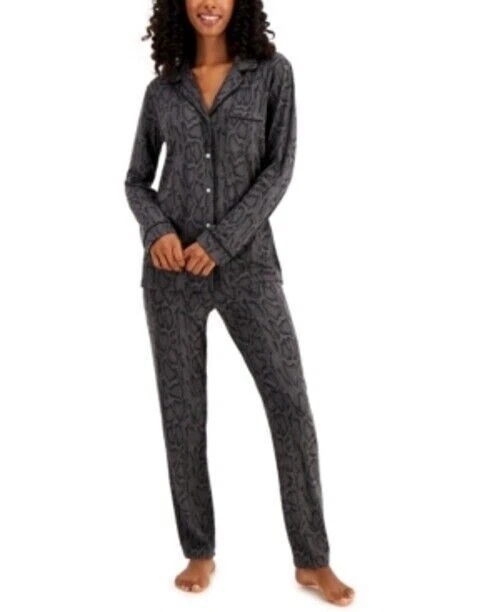 ALFANI Women's Ultra-Soft Printed Pajama Set Gray Snake XS - Image 1 of 1