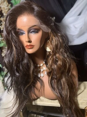 "Preciosa mezcla marrón de 30"" con rayas doradas, parte superior de encaje entero, con peluca de separación gratuita💋" Foto 1 de 4