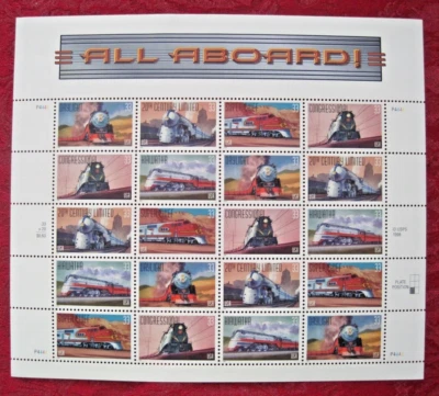 US #3333-37 All Aboard Trains Full Sheet 20 33¢ Stamps 1999 Mint Never Hinged XF - Image 1 of 2