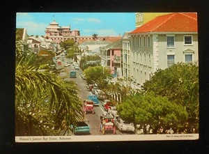 1960s Elevated View Bay Street Old Cars Carriages Nassau Bahamas Postcard - Picture 1 of 1